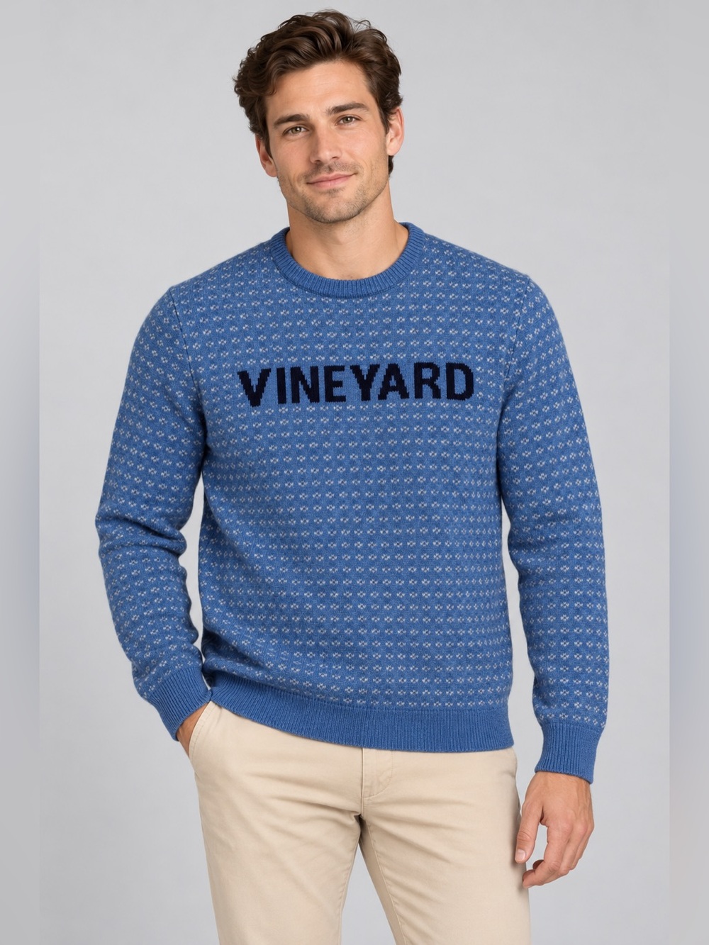 Vineyard Vines Men’s XL Blue Birdseye Merino Wool Crewneck Logo Sweater Heritage